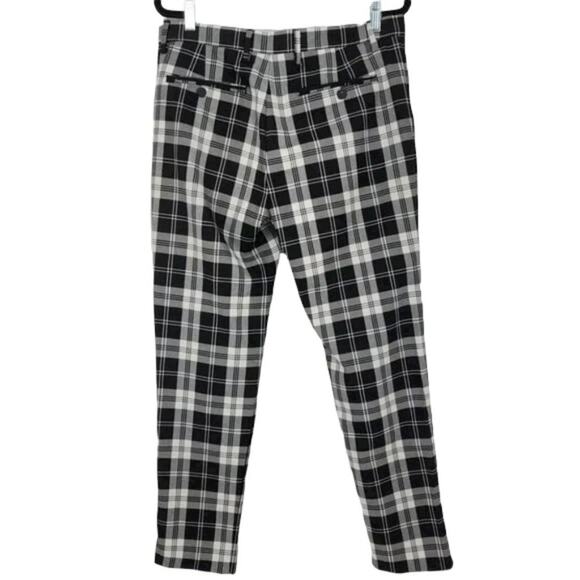 Zara Black White Checkered Plaid Pull On Straight Leg Pants Trousers Size 31 - Picture 3 of 3
